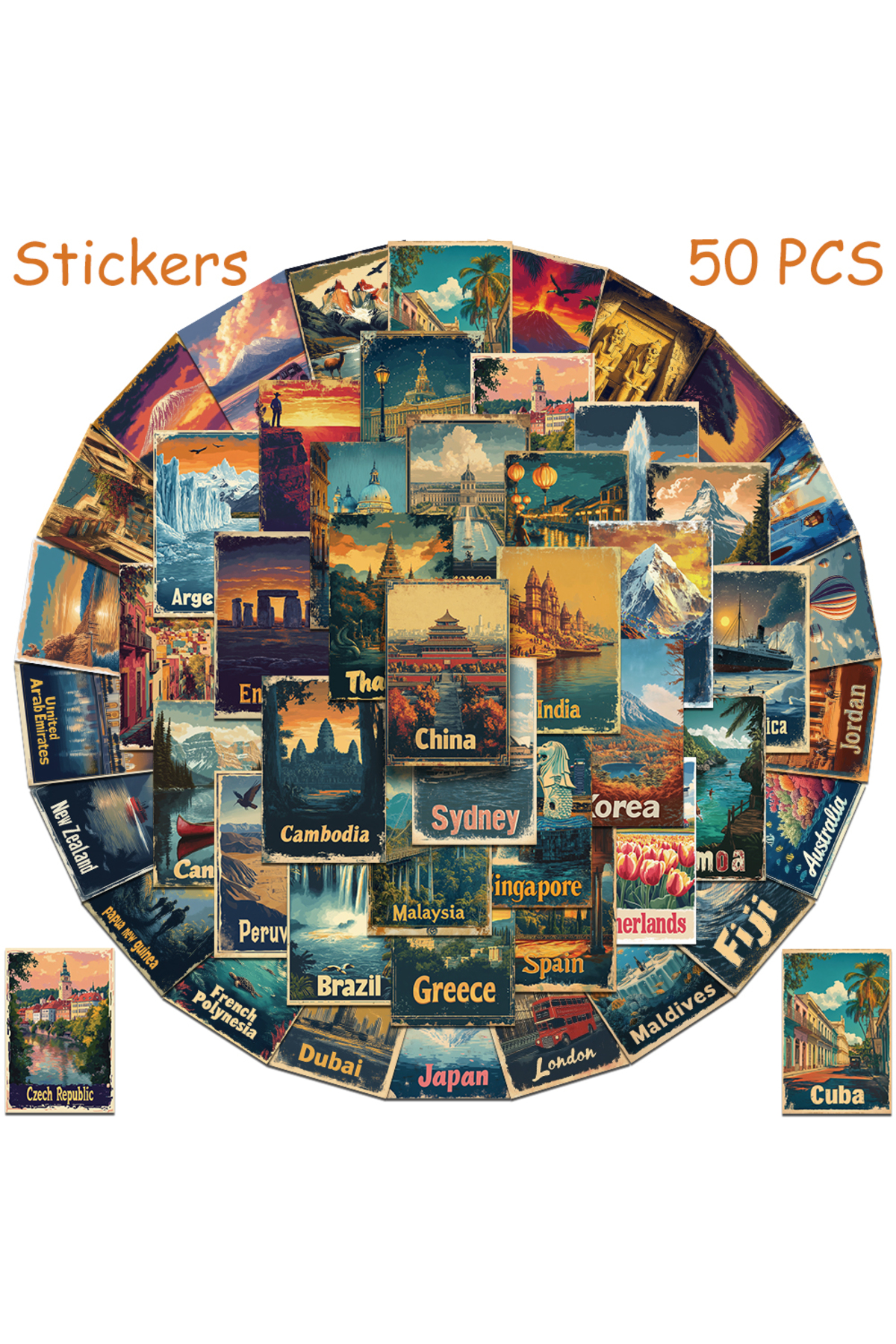Choice 50pcs 50pcs Retro Travel Poster Stickers For Phone Laptop ...