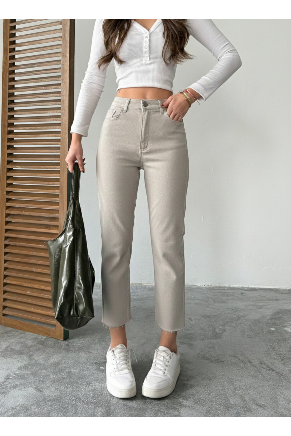 BLUE MARLIN  PAÇA KESİK KETEN BORU PAÇA PANTOLON - Görsel 4