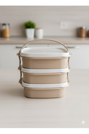 ELZEMHOME 3 katlı kilitli saklama kabı seti