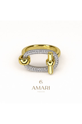 Amari Taş İşlemeli Oval Kilit Yüzük