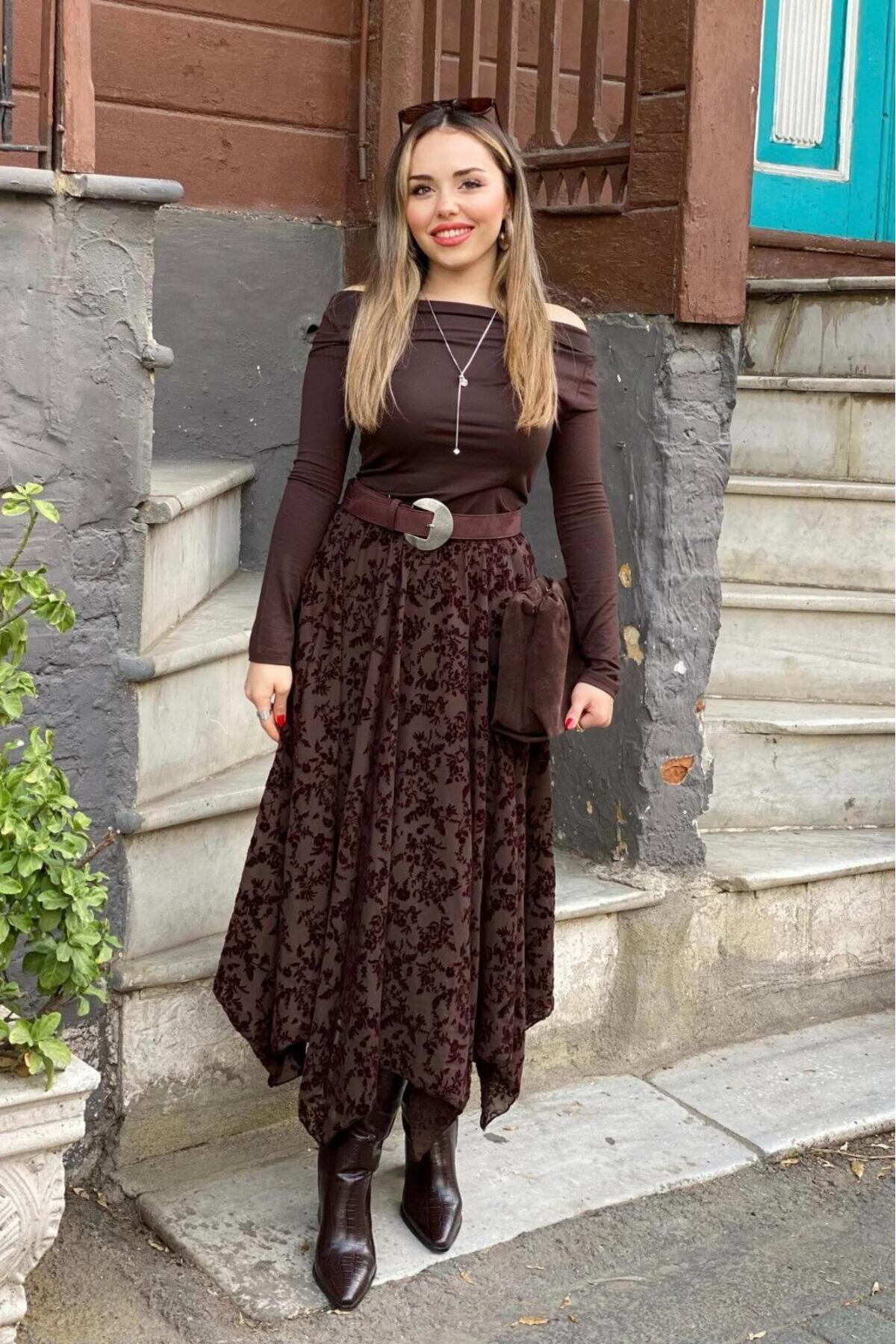 Rora  Tül Detaylı Asimetrik Astarlı Uzun Etek - Görsel 4