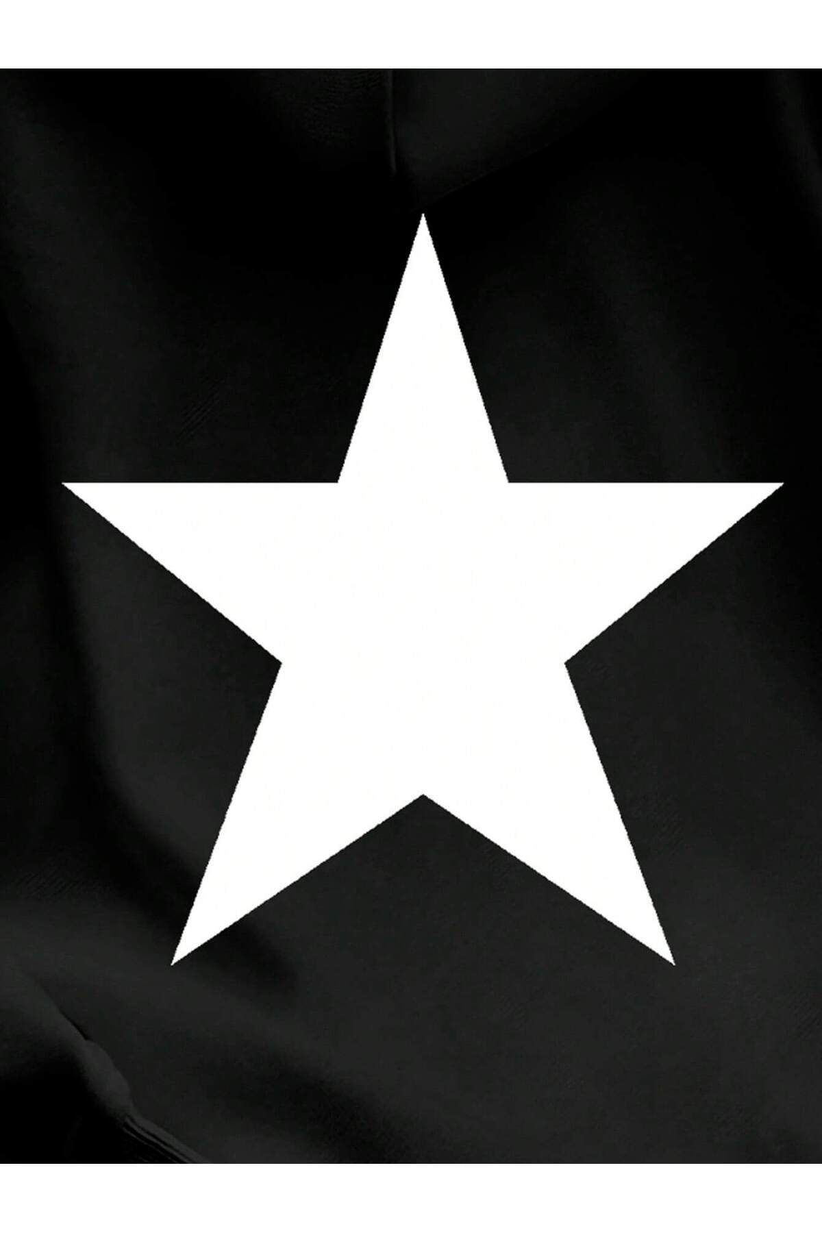 ZİYMO  KAPÜŞONLU RAHAT KESİM YILDIZ DETAYLI SWEATSHIRT - Görsel 3