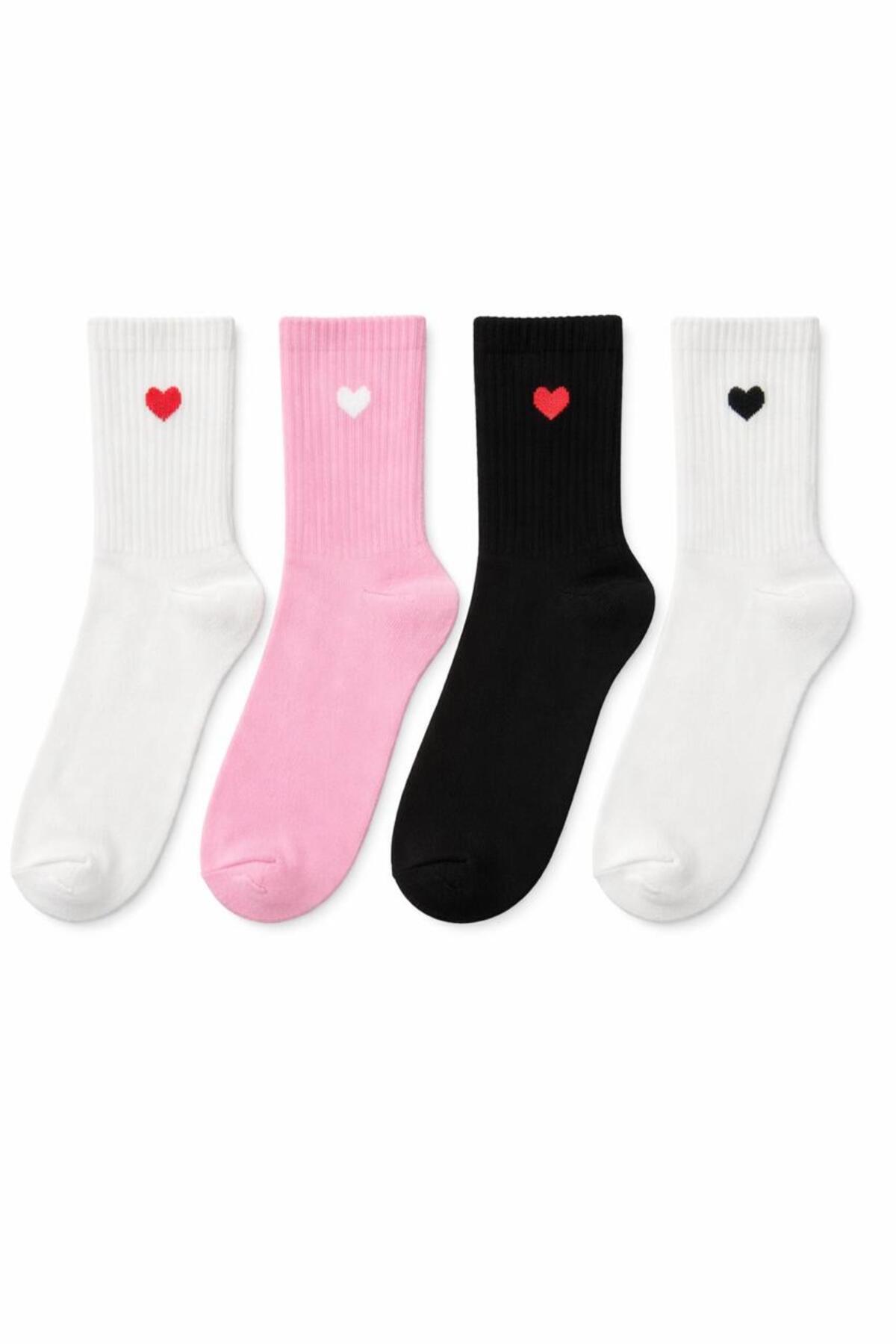 4-Piece Set for Girls-Women Cotton Casual Socks – Heart Pattern, Colorful Combination, Quality