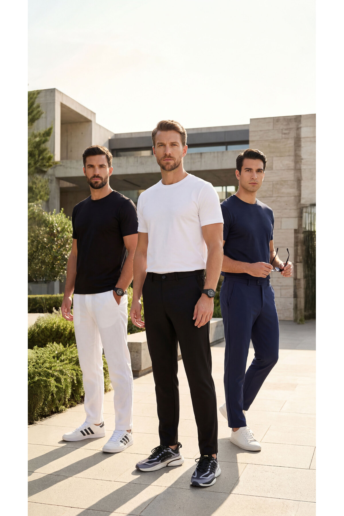 Premium %100 Organik Pamuk 3'li Beyaz - Siyah - Lacivert Basic Slimfit Erkek Tişört