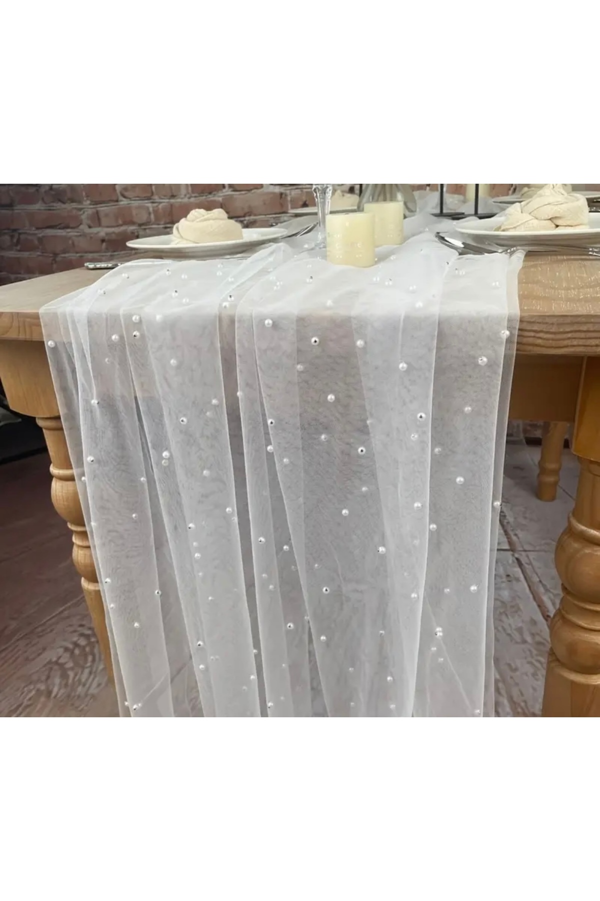 100x300 cm Pearl Tulle Table Runner - Promise Engagement Henna Table Cover - 3 Meters Waterfall Runner