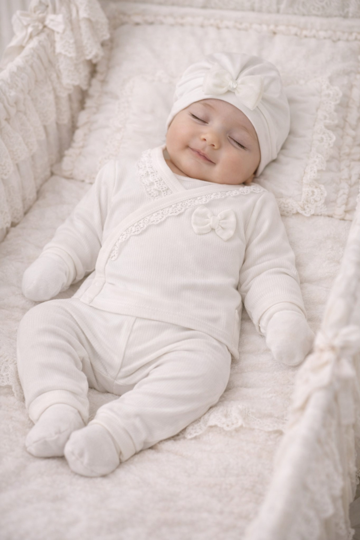 Arin Baby 5 'Lİ FİYONKLU FİSTOLU %100 PAMUK YENİ DOĞAN KIZ BEBEK HASTANE ÇIKIŞ SETİ/KIZ BEBEK ZIBIN SET fotoğrafı 4 (önizleme)