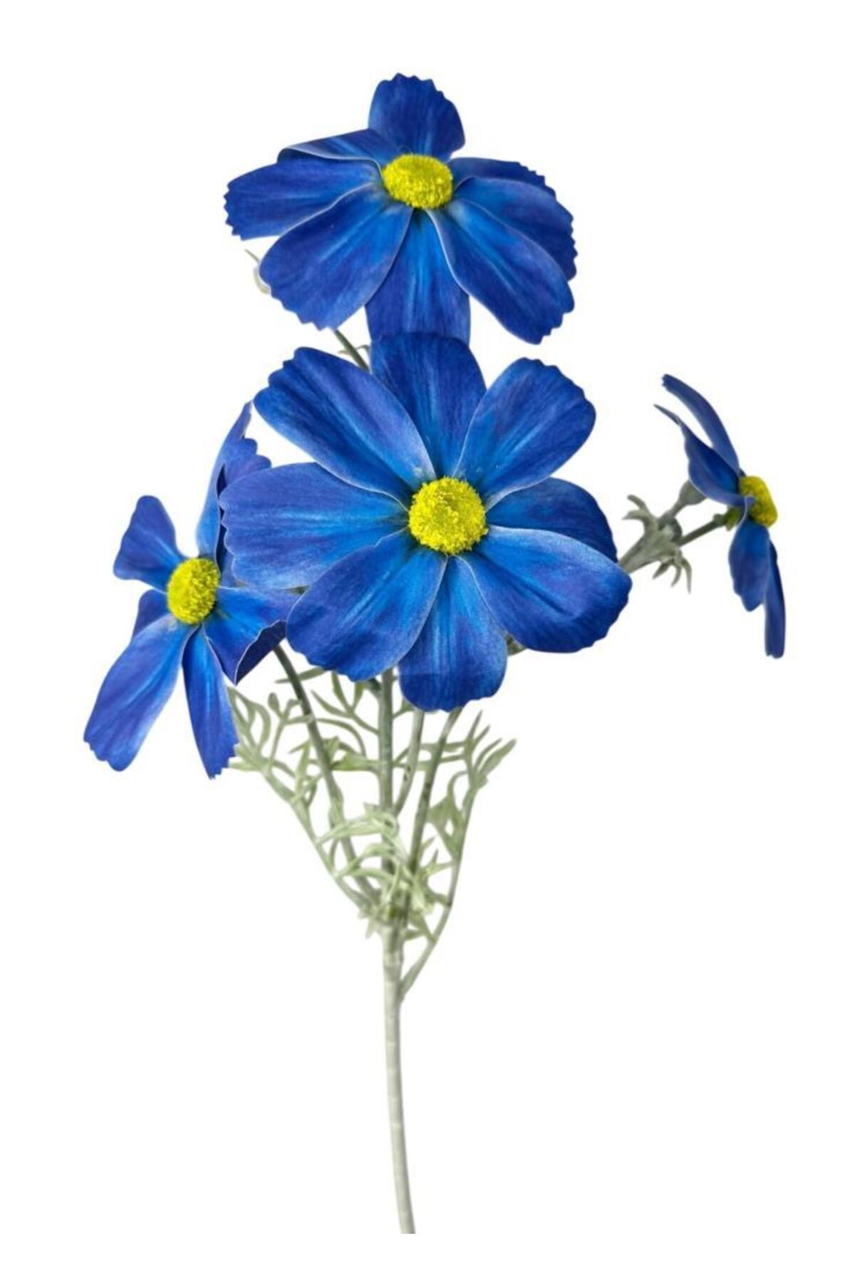 Artificial Flower Blue Daisy 4 Flower Long Branch 63cm Realistic Texture