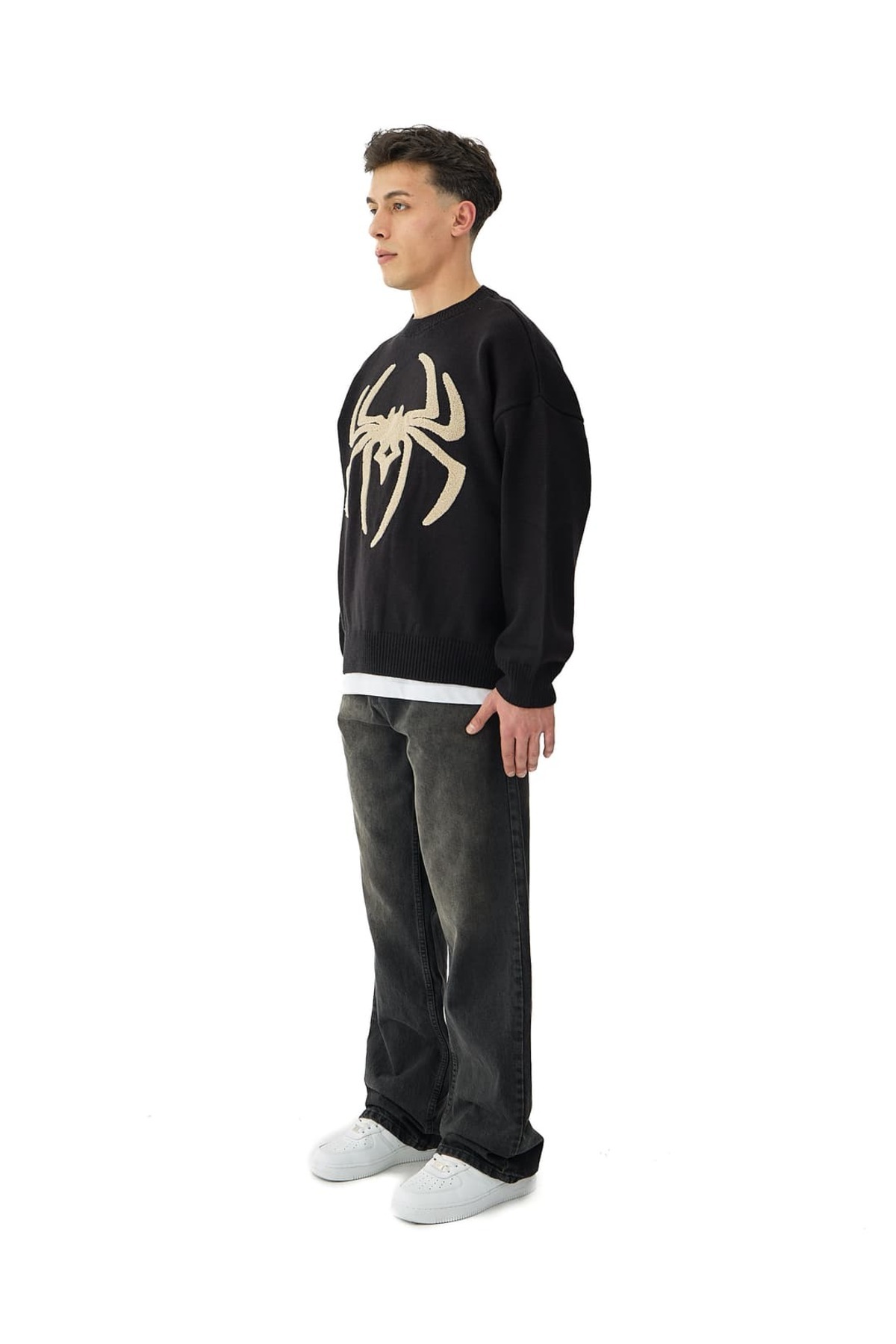 hitup Spider Nakış Detaylı Oversize Triko Kazak görsel 5