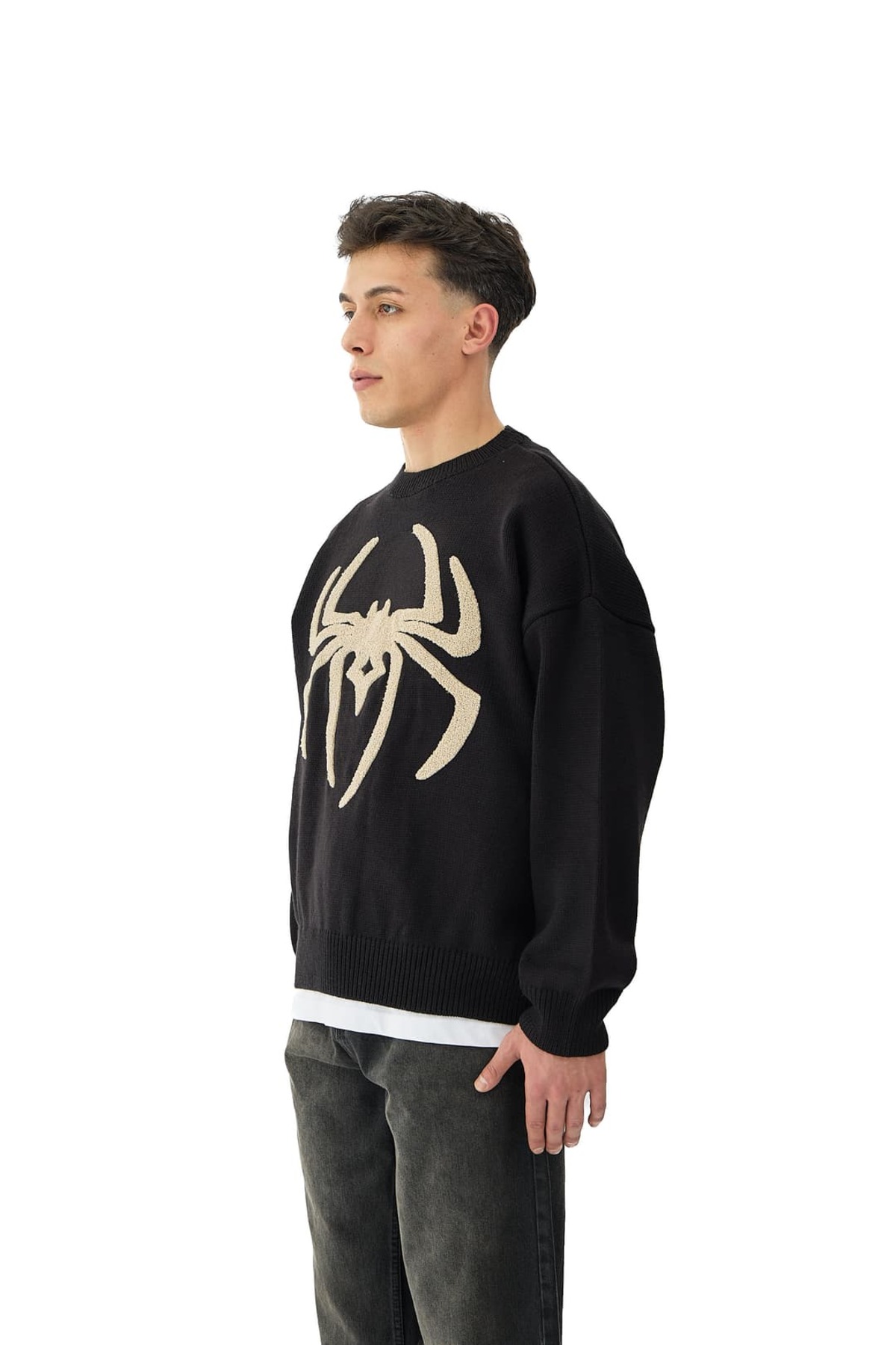 hitup Spider Nakış Detaylı Oversize Triko Kazak görsel 2