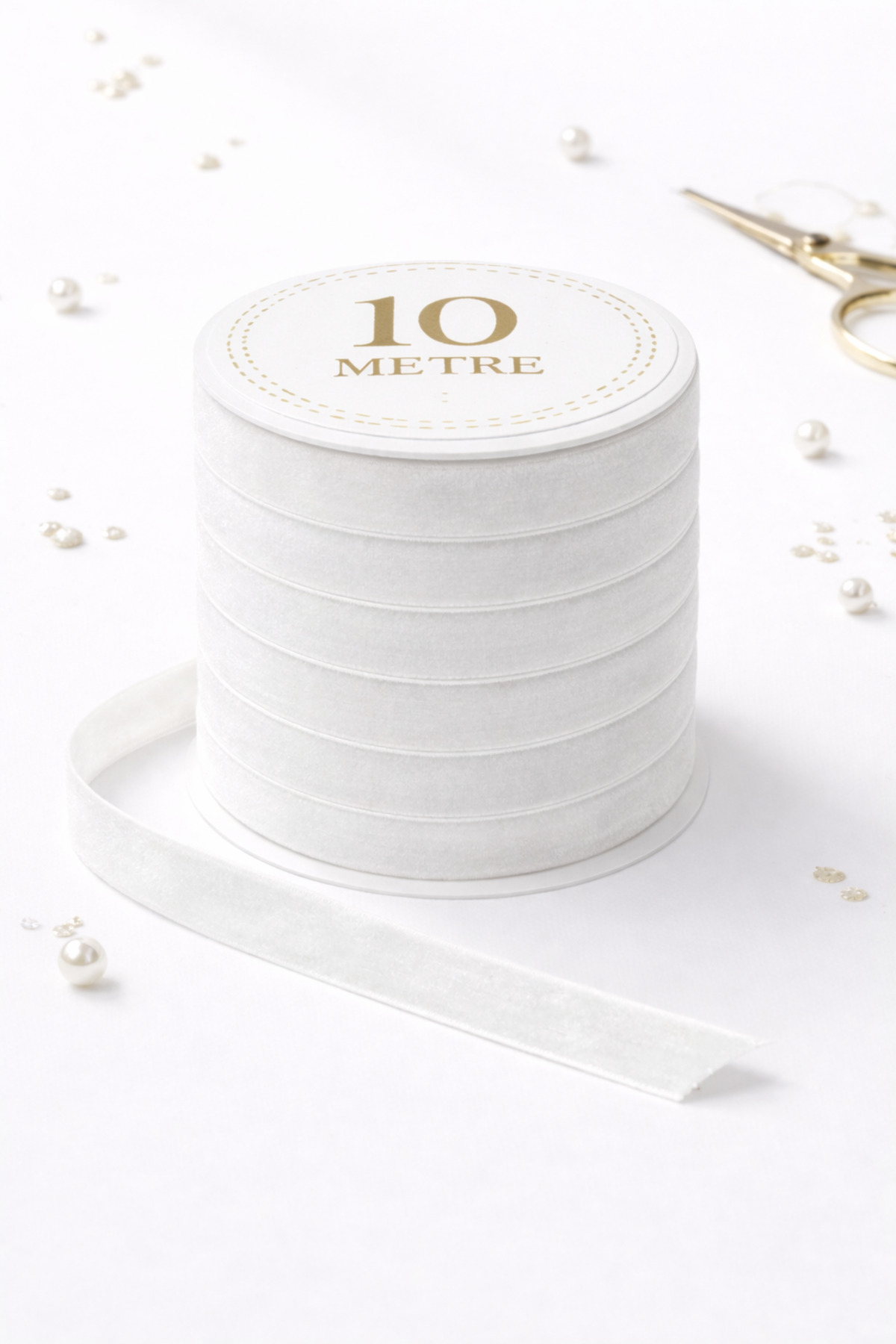 White Velvet Ribbon 1 cm – 10 Meters | Ornament, Bundle, Engagement, Wedding Candy, Decor