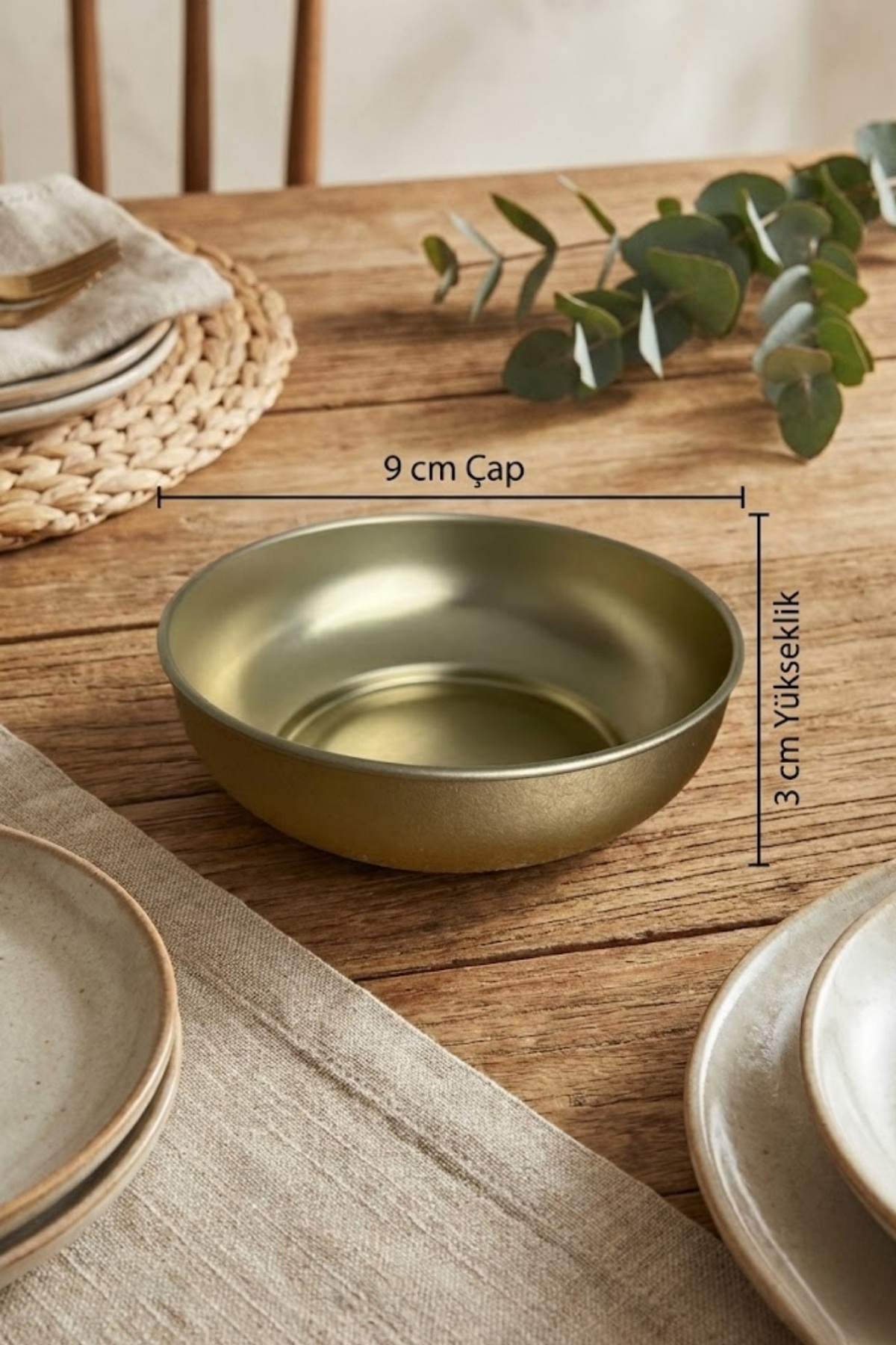 Mat Altın Metal Çerezlik & Sosluk 6'lı Set - Ø90x30 mm — Tepsiler — görsel 6 / 6 — Tinbox