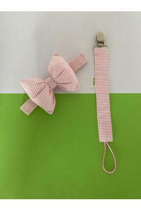 GLORY BABY Fiyonklu Bebek Bandanası ve Emzik Askısı Takımı