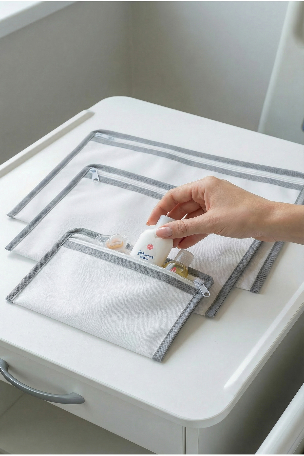 EVSELLA 6'lı Bebek Bakım Çantası Hastane Çıkış Doğum Çantası Organizer Beyaz Set fotoğrafı 7 (önizleme)