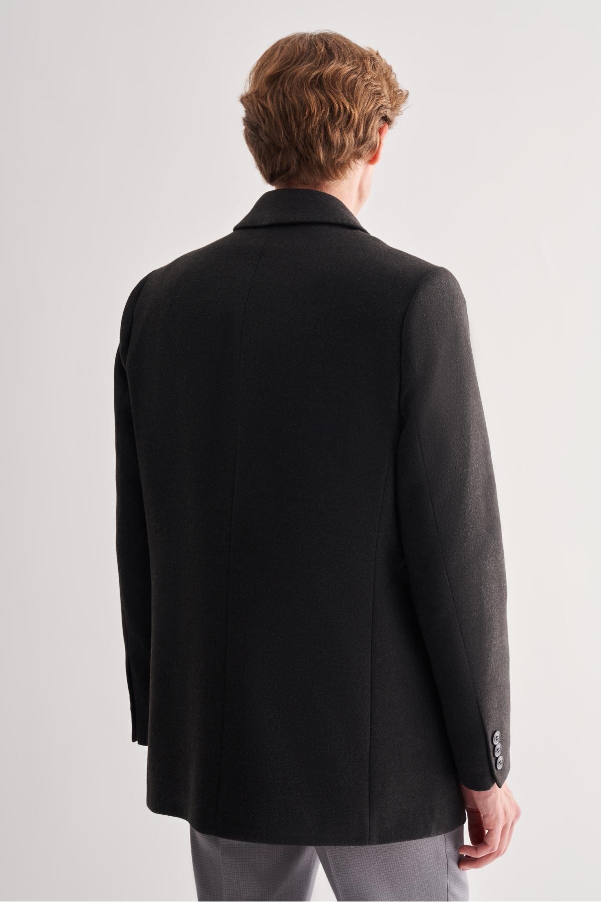 İmza  Antrasit Kaşe Bebe Yaka Kapitoneli Astar Comfort Fit Rahat Kesim Klasik Kaban 1008245261 - Görsel 5