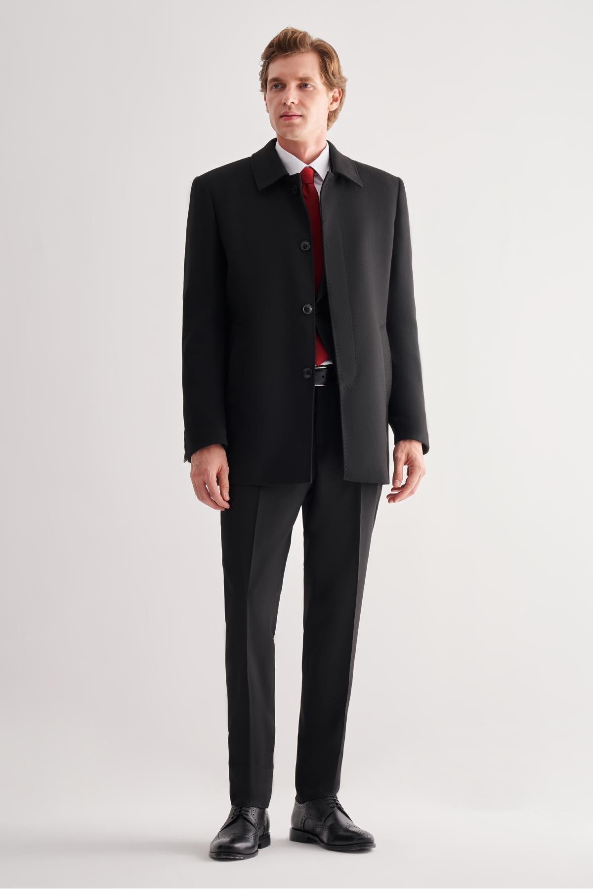 İmza  Siyah Kaşe Bebe Yaka Kapitoneli Astar Comfort Fit Rahat Kesim Klasik Kaban 1008245261 - Görsel 2