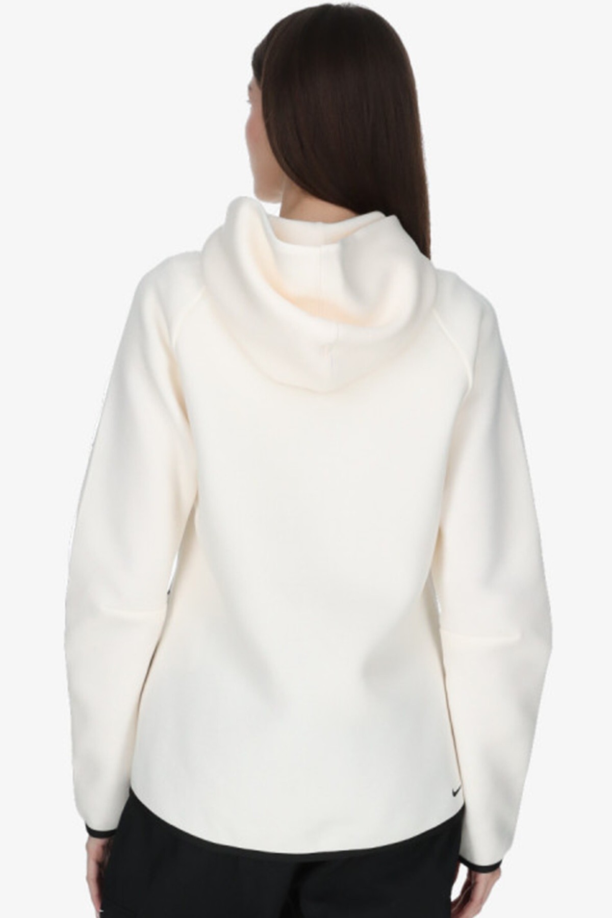 Nike Tech Fleece Full Zip Women Windrunner Hoodie Kapüşonlu Fermuarlı Kadın Sweatshirt Kirli Beyaz görsel 2