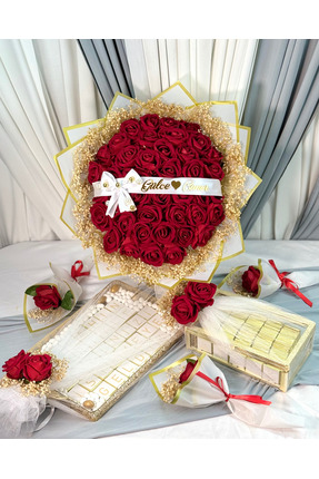 CyzHome 41’li Kız İsteme Çiçeği ve 150 Adet Söz Çikolatası, Nişan Çikolatası,...