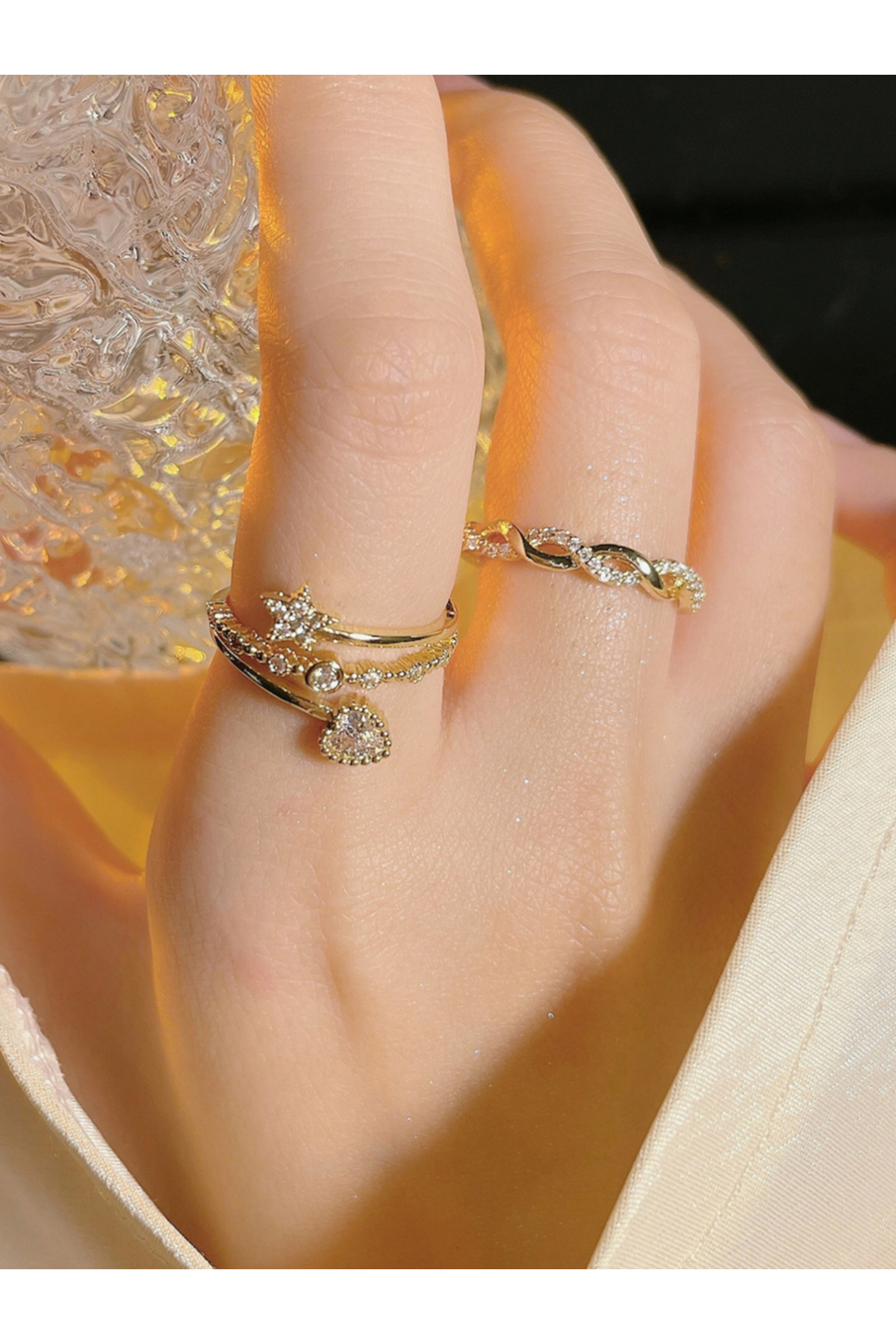 Take Two By Styli Pack of 2 - Golden Rhinestone Embellished Rings