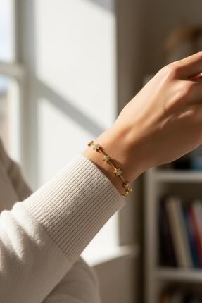 DELUXE JEWELRY ÇELİK GOLD RENKLİ YILDIZ FİGÜRLÜ KADIN BİLEKLİK