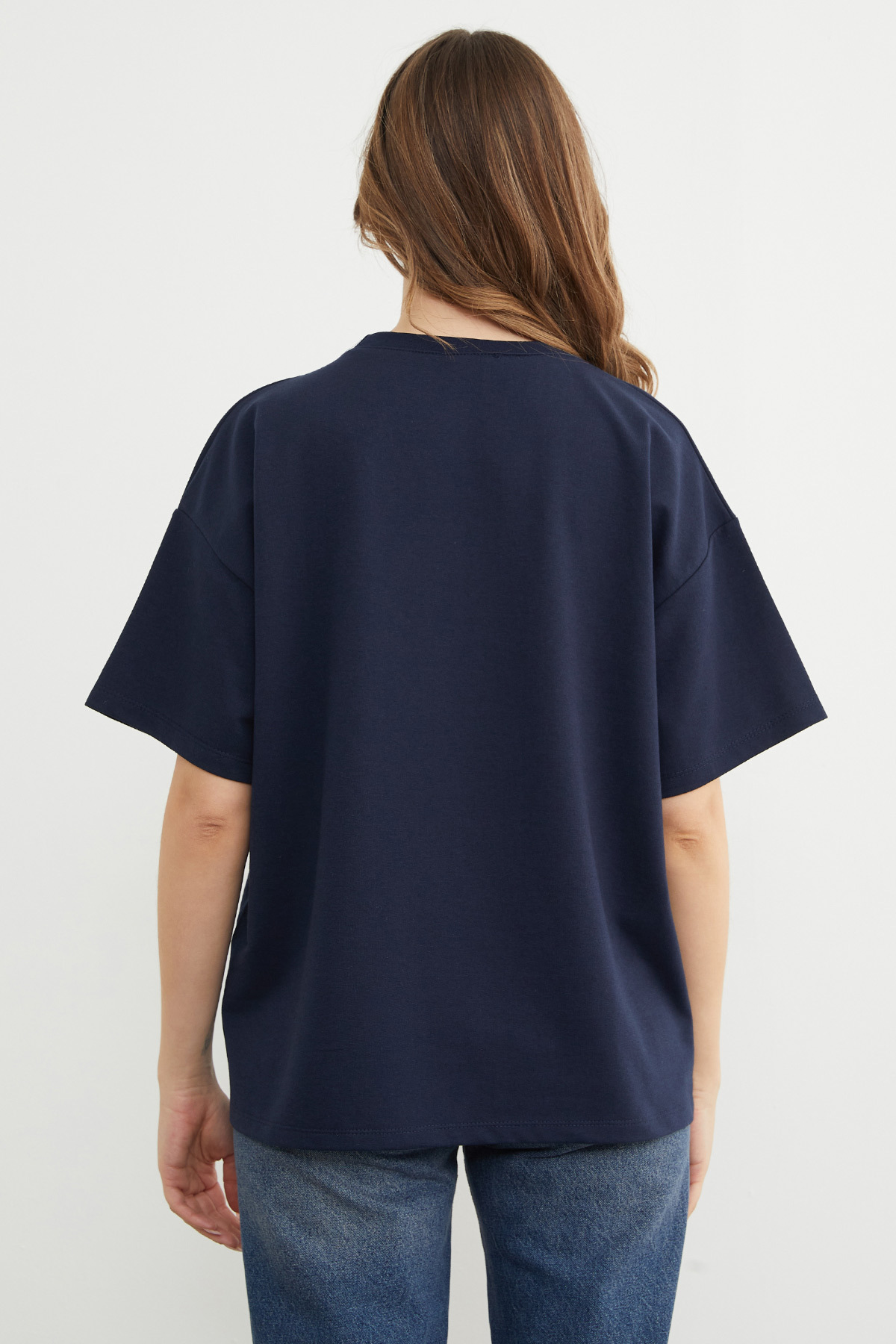 Fullamoda  Fiyonk Aksesuarlı Bisiklet Yaka Oversize Tişört - Görsel 7