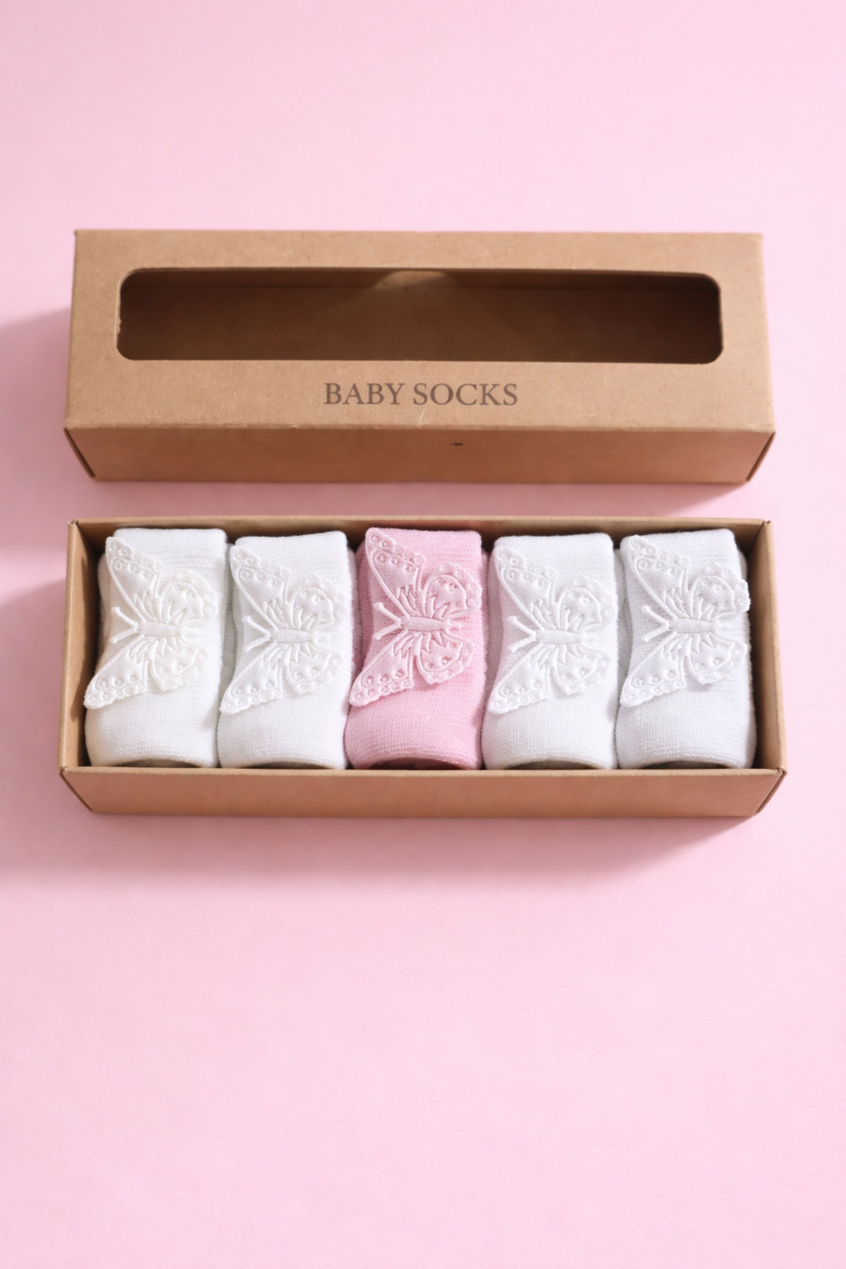 Akface 5 Çift 3 Renkli Kelebek Fiyonklu Kutulu Hediyelik Yenidoğan ve Bebek Çorabı fotoğrafı 2 (önizleme)