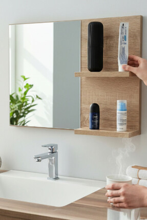 Moemi Lavabo Aynası Banyo Aynası Raflı Ayna Salon Aynası Duvar Aynası