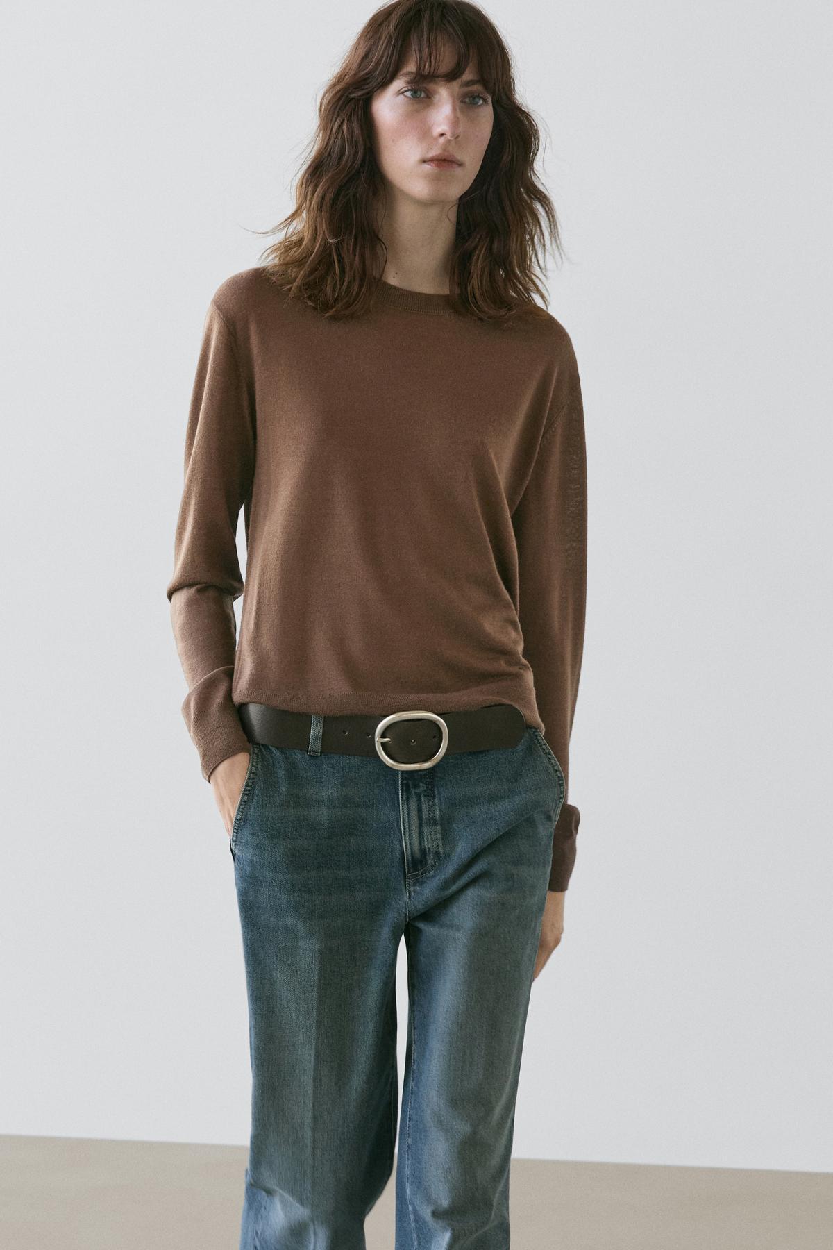 Massimo Dutti  %100 yün ince triko bisiklet yaka kazak - Görsel 2