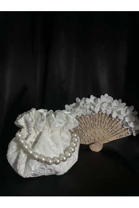 Bridal Luxe Ivory Touch + lüks özel tasarım gelin çantası ve yelpazesi