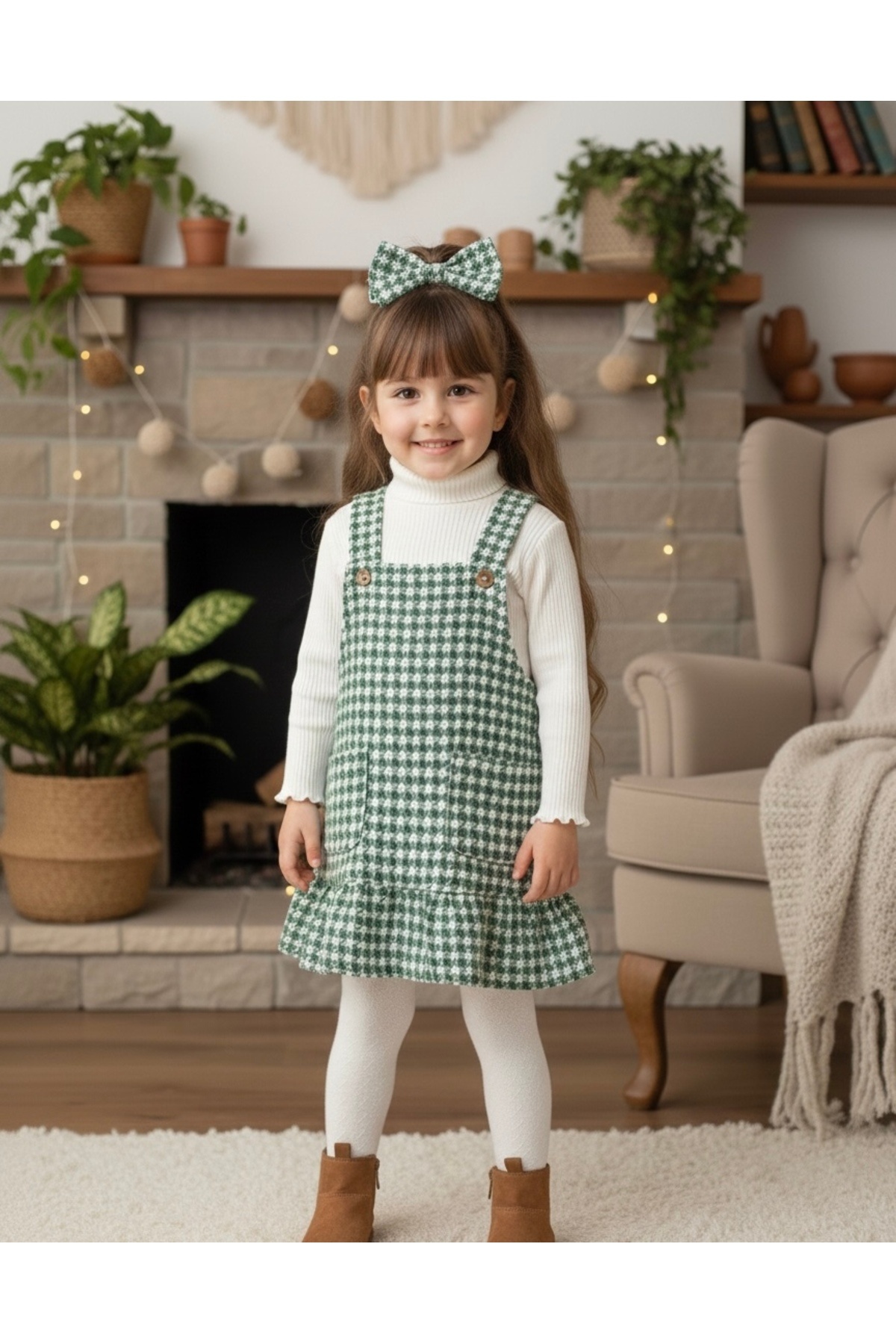 Tinypeople Kız çocuk elbise jile takım fırfırlı jile toka badi set alt üst takım şık bayramlık takım şık takım fotoğrafı 2 (önizleme)