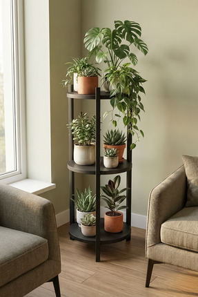 Retodesign 3 RAFLI SİYAH YUVARLAK ÇİÇELİK RAF, ÇOK AMAÇLI RAF 2300