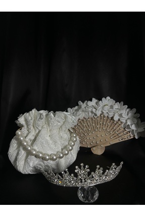 Bridal Luxe Royale Bride + lüks özel tasarım gelin çantası yelpaze ve tacı