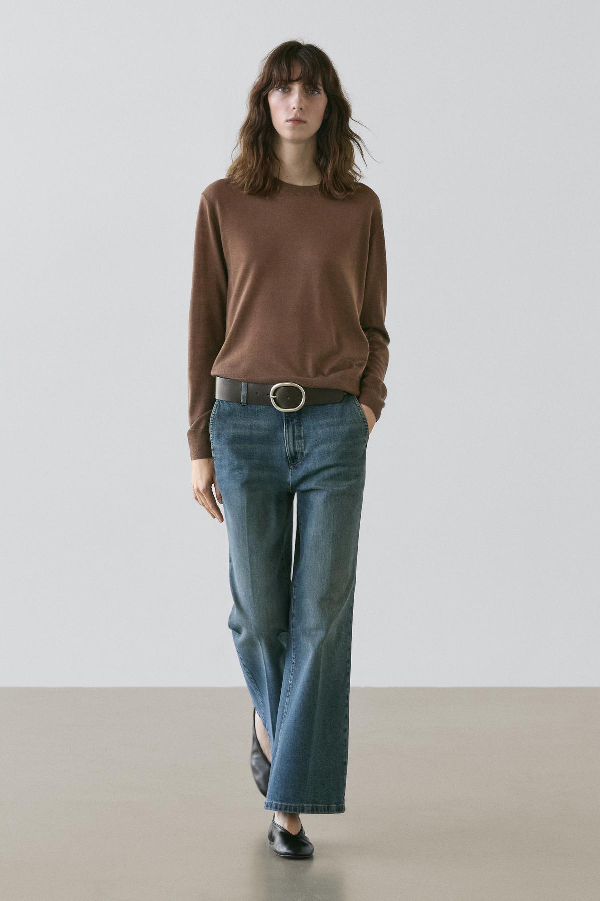 Massimo Dutti  %100 yün ince triko bisiklet yaka kazak
