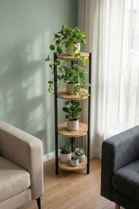 Retodesign 4 RAFLI ÇAM YUVARLAK ÇİÇELİK RAF, ÇOK AMAÇLI RAF 2400