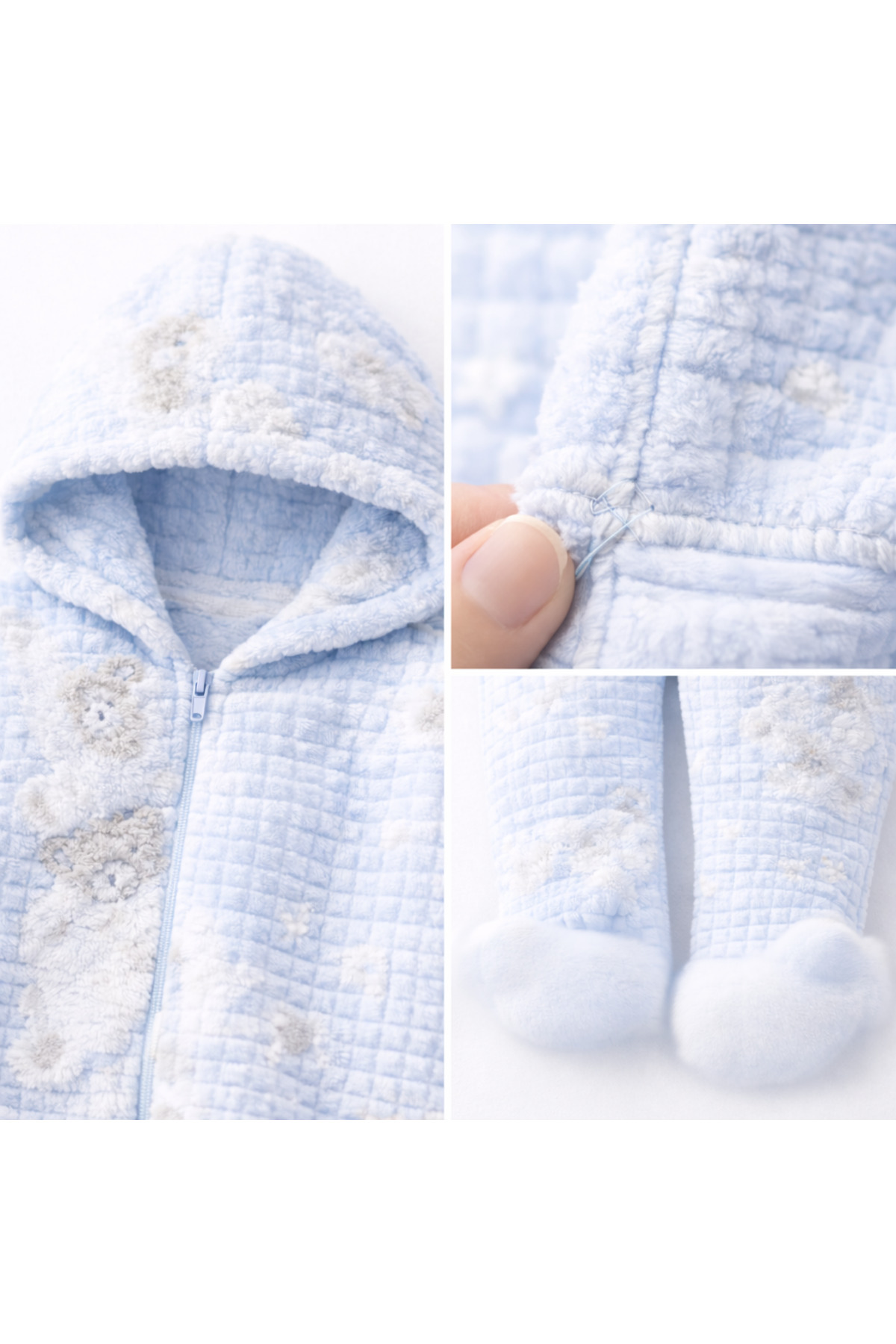 minniobaby Ultra Yumuşak Kapüşonlu Kışlık Bebek Tulum Mavi fotoğrafı 3 (önizleme)