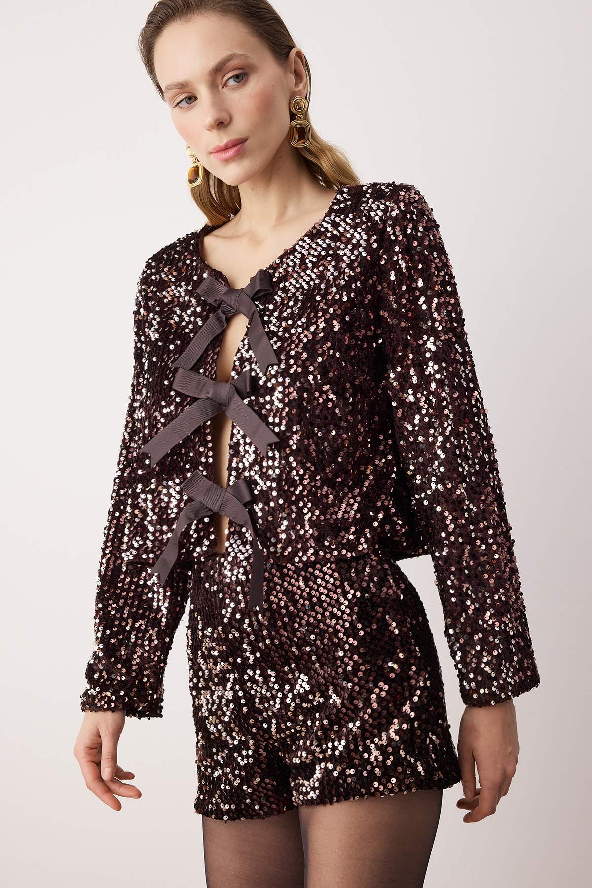 Trendyolmilla  Kahverengi Süper Mini Payet Şort & Bermuda TPRAW26SR00005 - Görsel 2