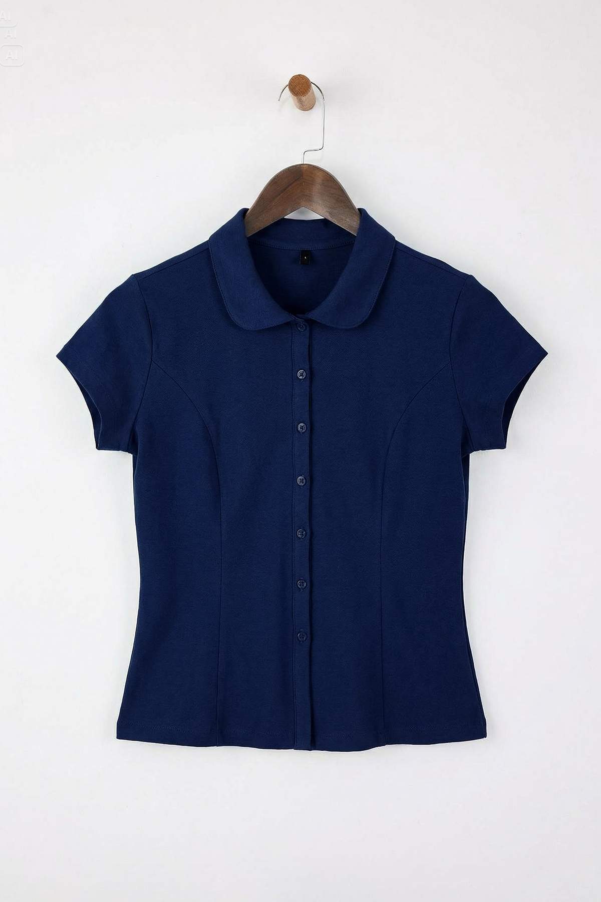 Trendyolmilla  Lacivert Fitted/Vücuda Oturan Bebe Yaka Düğmeli Pamuklu Esnek Örme Bluz TWOSS26BZ00188 - Görsel 6