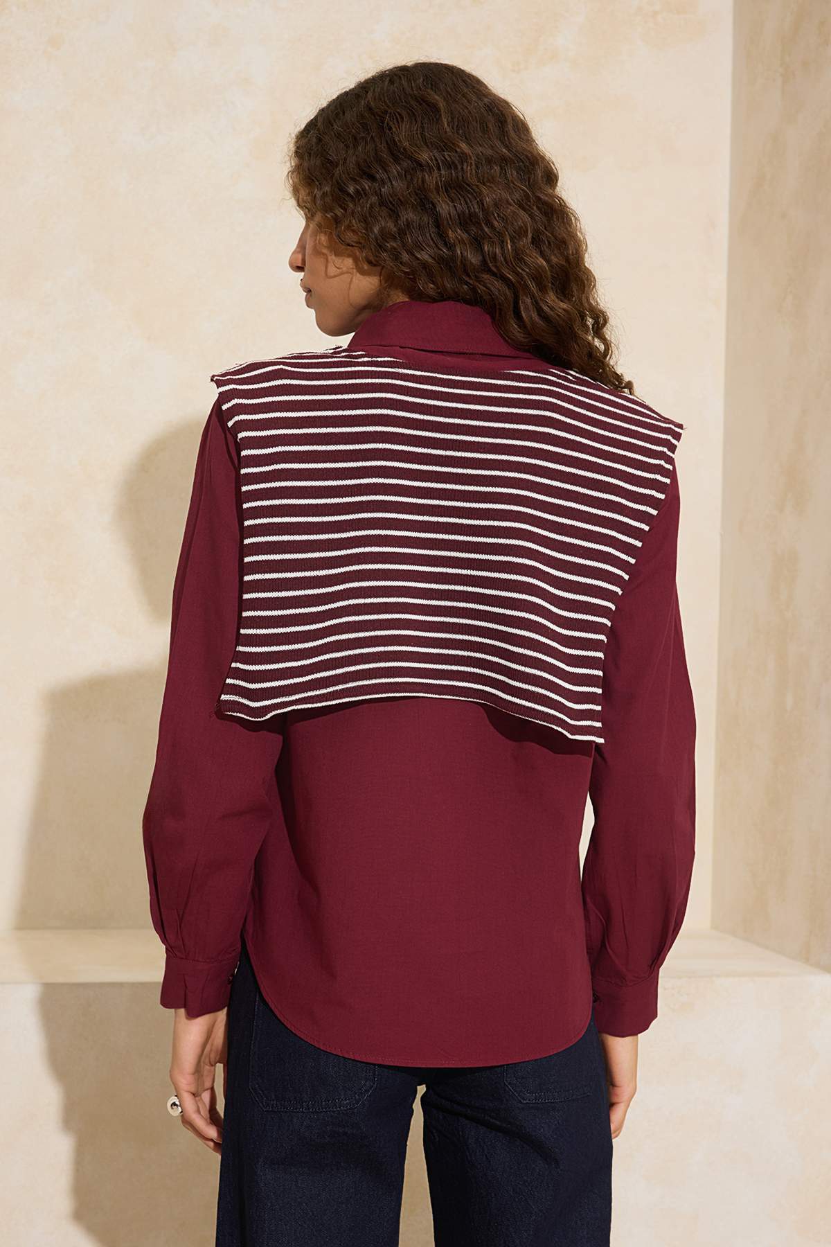 Trendyolmilla  Koyu Bordo Yakası Bağlamalı Oversiz/Geniş Kalıp Gömlek TWOSS26GO00015 - Görsel 4