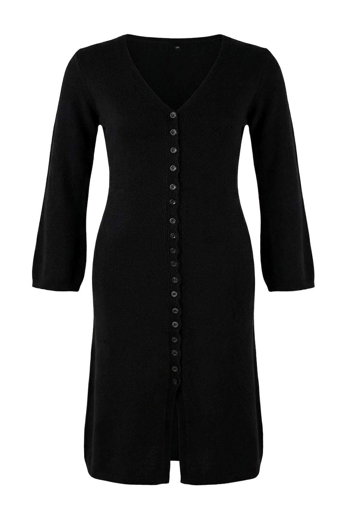 Trendyolmilla  Siyah Yumuşak Dokulu V Yaka Hırka/Elbise Çift Kullanım Triko Hırka TBBAW26AV00062 - Görsel 2