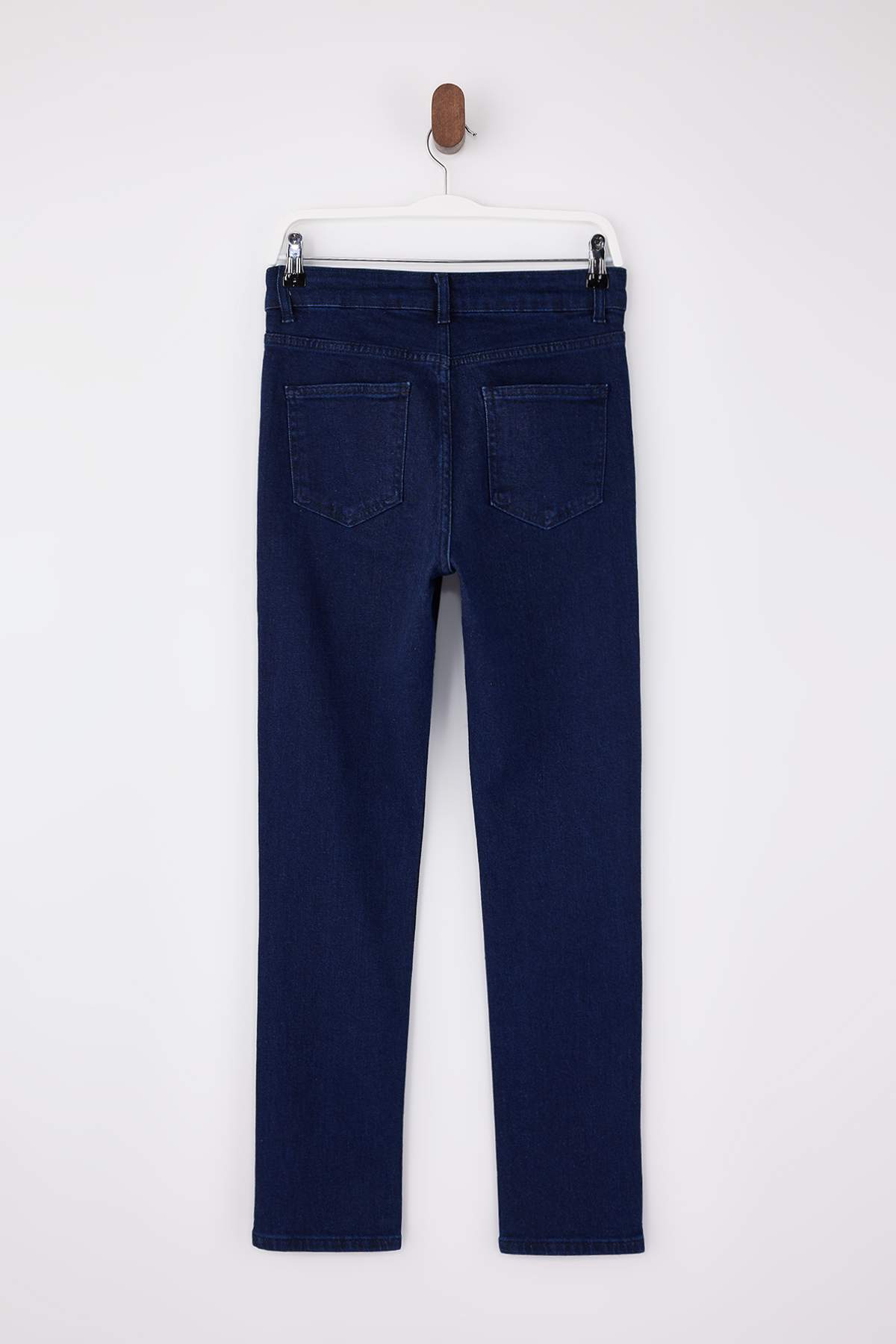 Trendyolmilla  Koyu Mavi Yüksek Bel Az Esnek Straight Düz Kesim Slim Jeans TWOSS26JE00102 - Görsel 6