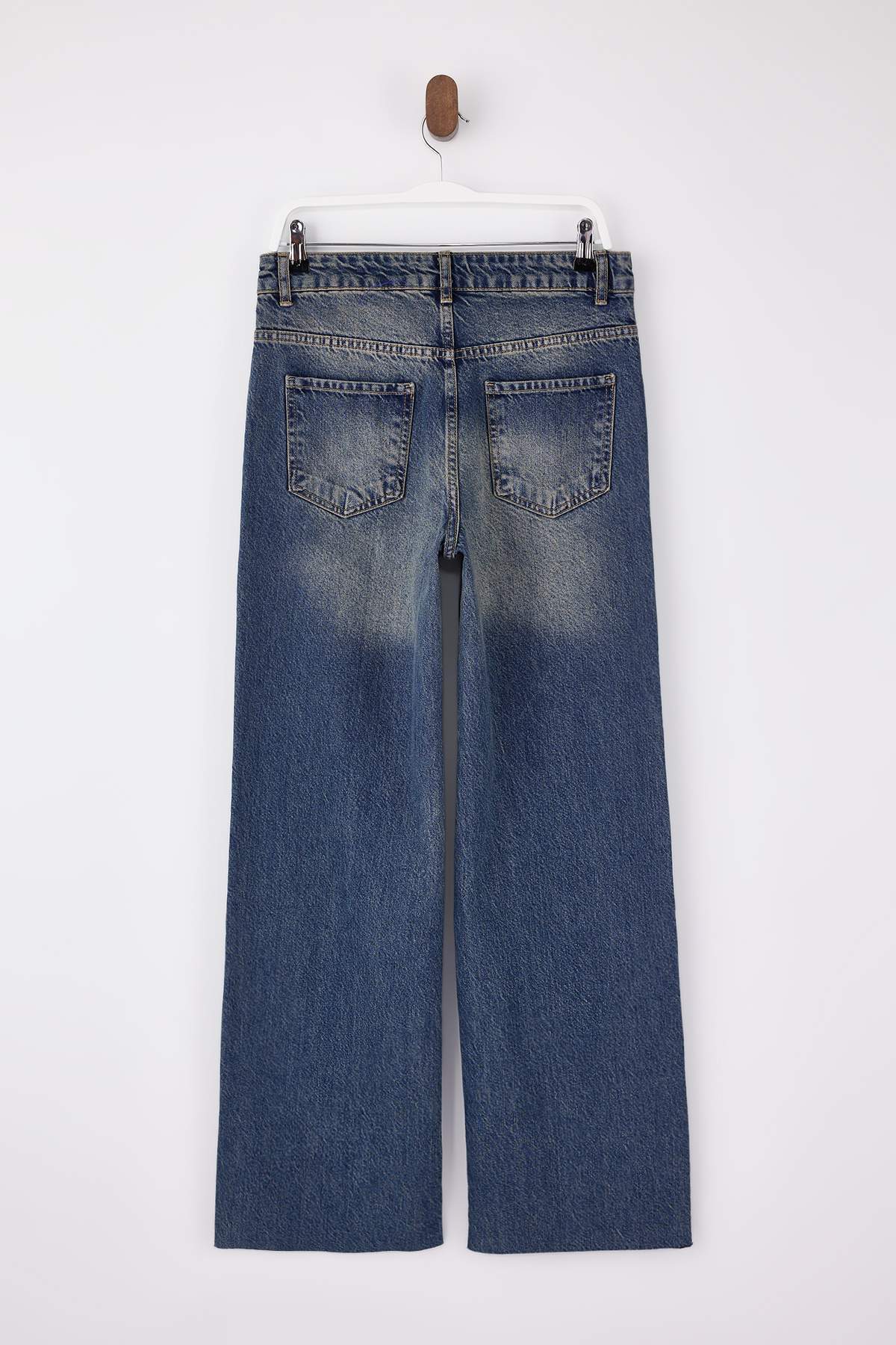 Trendyolmilla  Mavi Yüksek Bel %100 Pamuk Geniş Paça Wide Leg Jeans TWOSS26JE00013 - Görsel 6