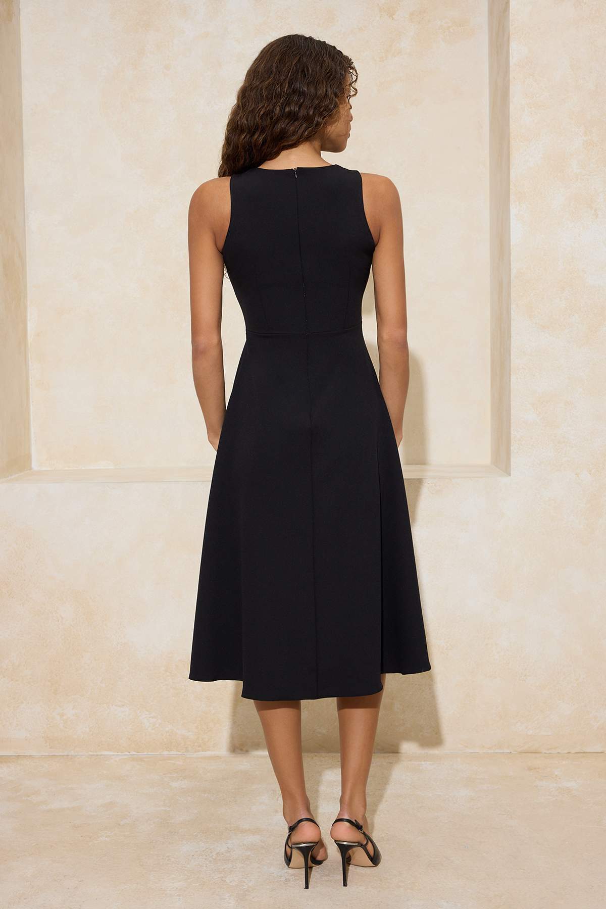 Trendyolmilla  Siyah Kemerli Esnek Midi Dokuma Elbise TWOSS26EL00134 - Görsel 4