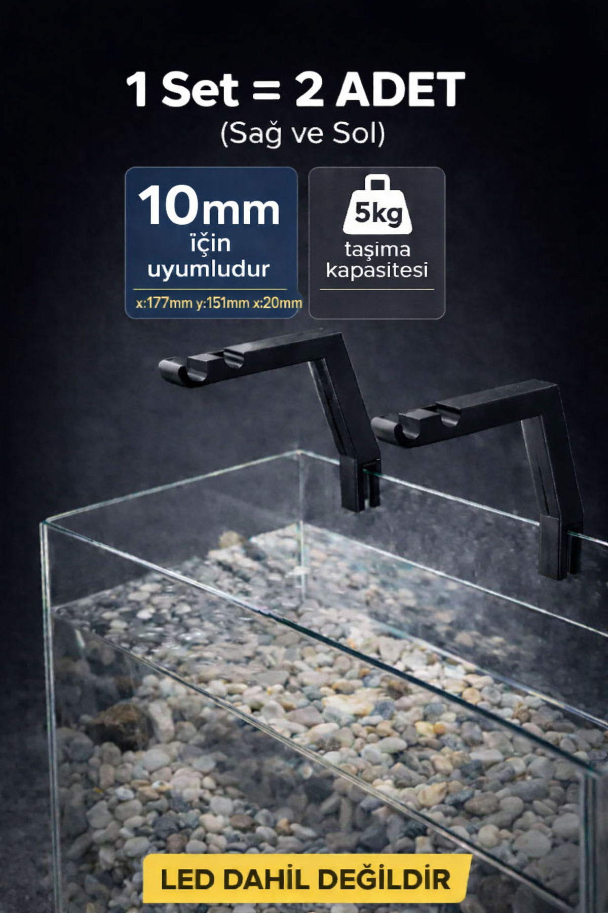 Akvaryum Led Tutucu Aparat 2 Adet Set 10mm Cam içindir