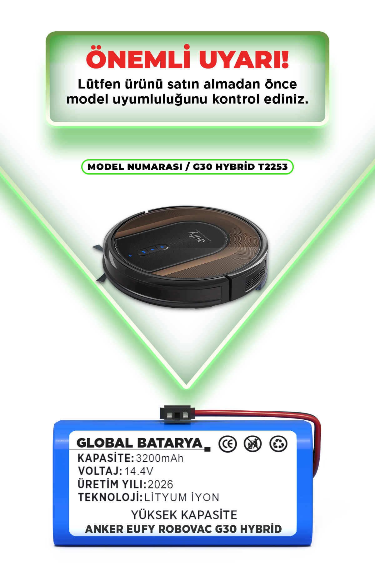 GLOBAL BATARYA Anker Eufy Robovac G30 Hybrid Robot Süpürge