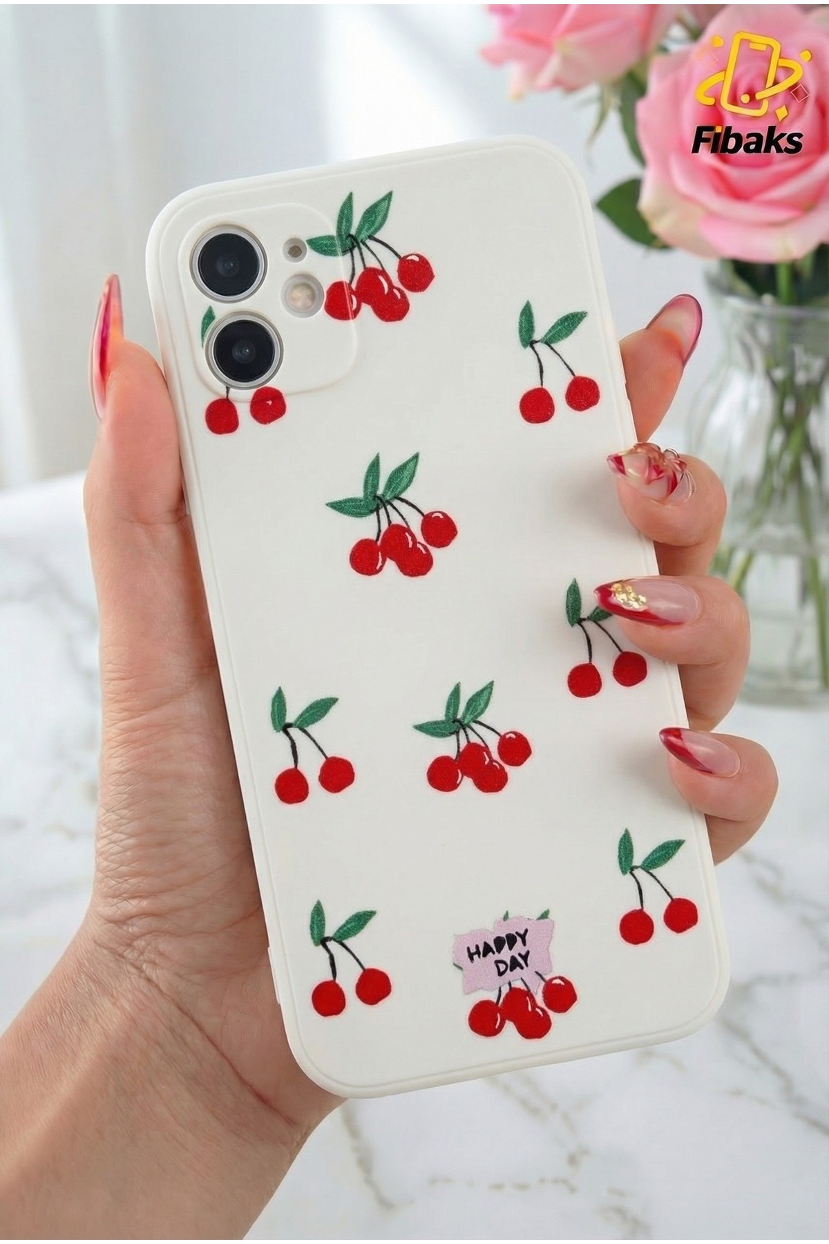 iPhone 11 Case Design Patterned Camera Protected Soft Silicone Cover with Cherry Design