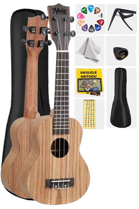 Midex SPA-211 Zebrano Ağacı Kaliteli Soprano Ukulele Seti
