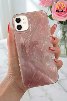 Fibaks iPhone 11 Kılıf Tüy Ebru Desenli Darbe Emici Rose Renkli Silikon Koruy...