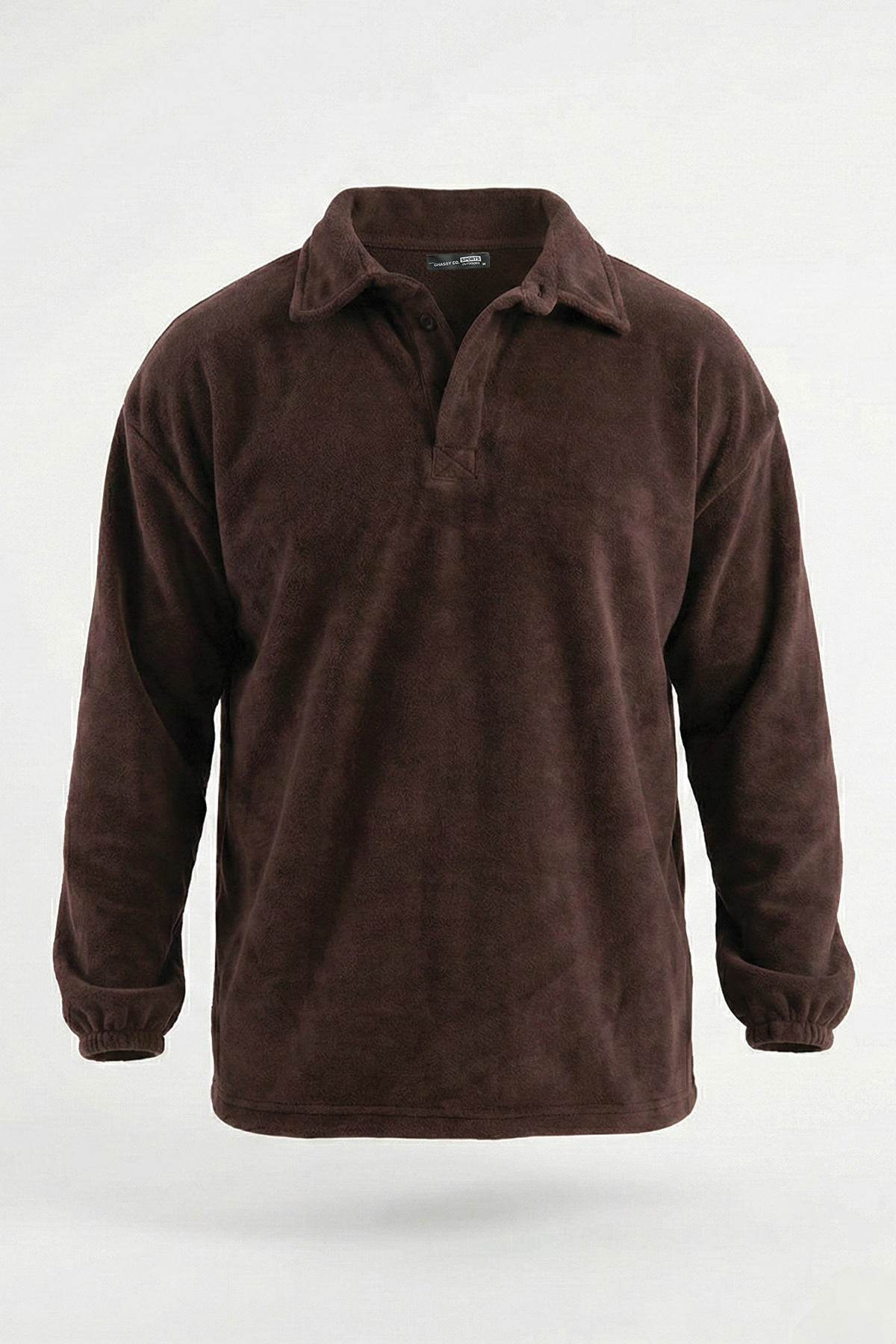Ghassy Co. Erkek Oversize Ayarlanabilir Bel Lastikli Gömlek Yaka Polar Sweatshirt — قهوه‌ای 869866201