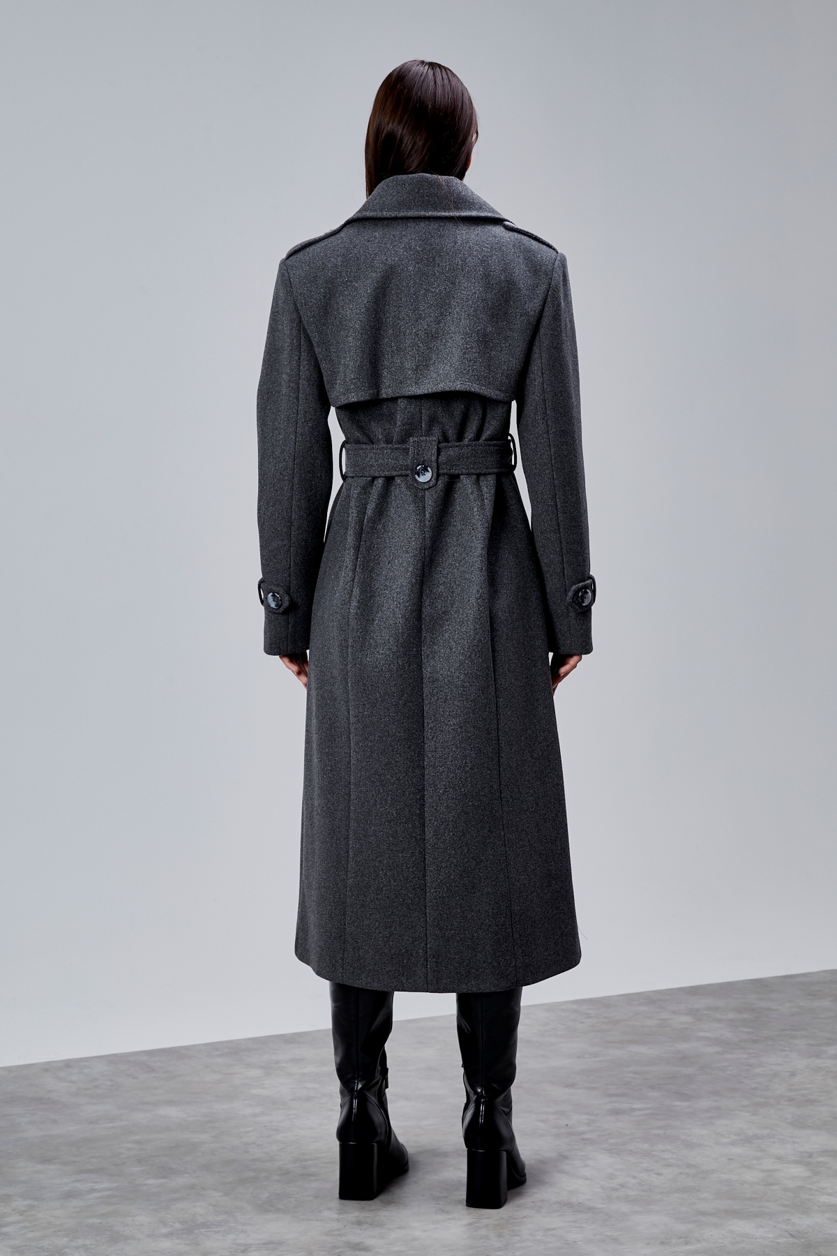 Bolivente  Koyu Gri Regular Rüzgarlık Detaylı Kaşe Kaban - Görsel 4