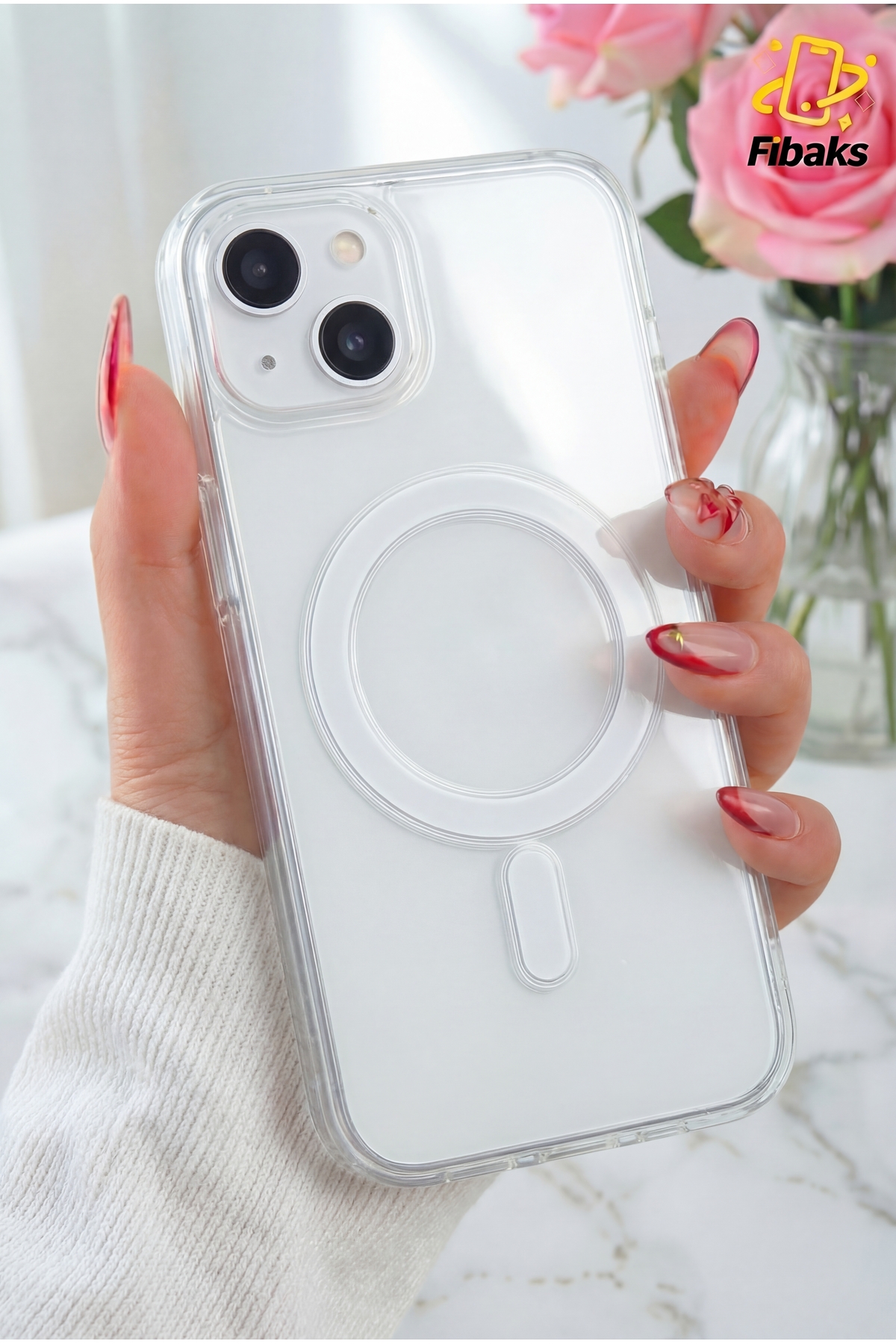 iPhone 14 Plus/15 Plus Case Hard Transparent Shock Absorber with Magsafe Wireless Charging Support