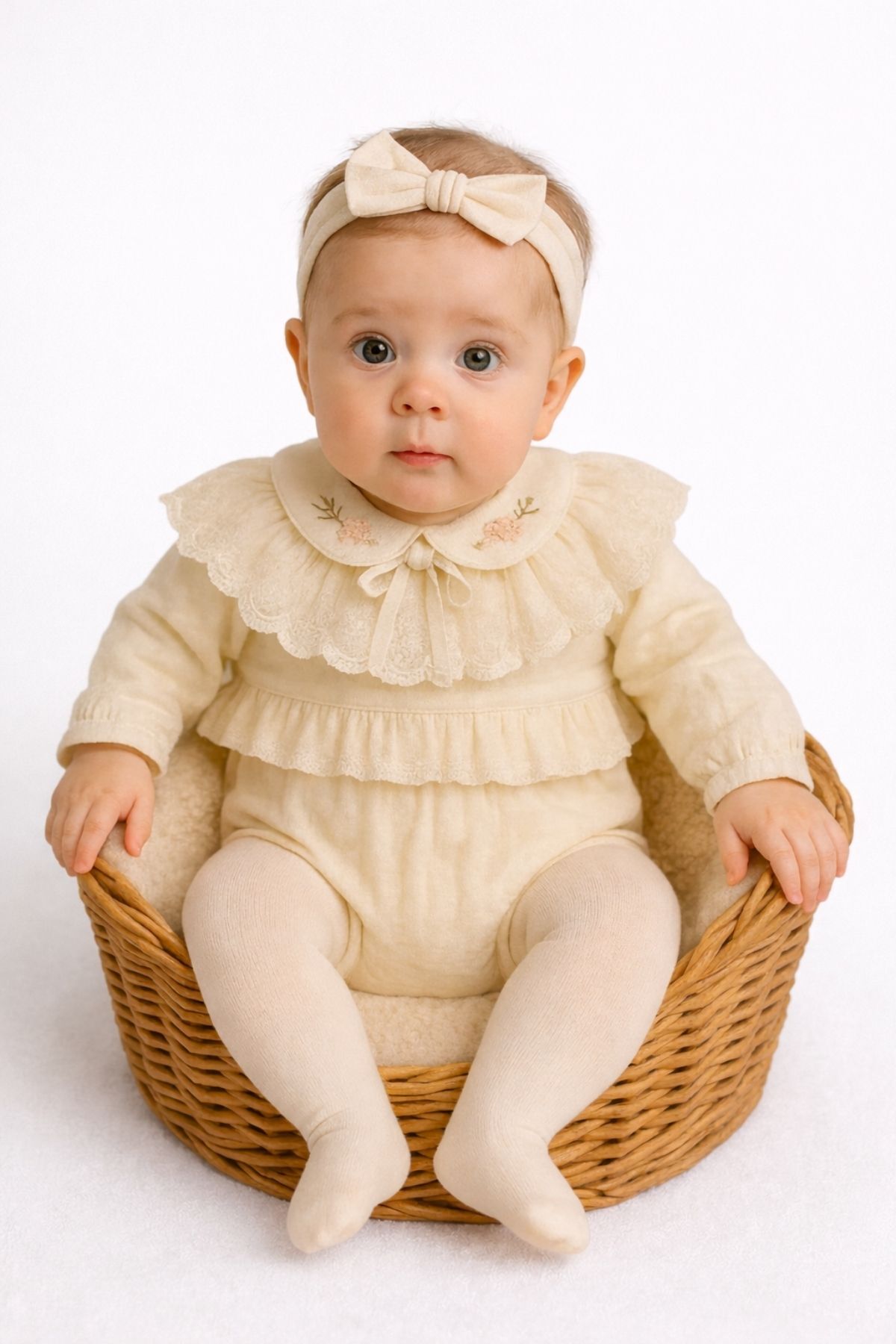 Minytrendy Kız Bebek İsim Baskılı Vintage Konsept Yenidoğan Tulum Romper Bandanalı Hediyelik Mevlüt Takım fotoğrafı 2 (önizleme)